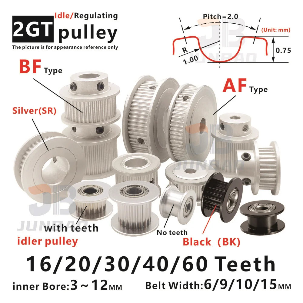 GT2 20 зубчатый направляющий шкив с подшипниковой лентой шириной 6 10 мм 2GT AF/BF Тип 20T 30T 40T 60T синхронный синхронизатор whell деталь для 3D-принтера