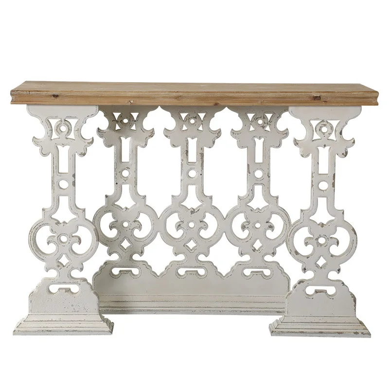 

Retro and old entrance table solid wood carving flower living room against the wall shelf corridor aisle case
