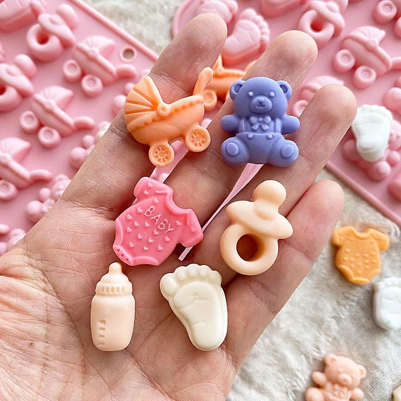 Baby Shower Silicone Chocolate Mold Feet Cradles Onesie Bottle Pacifier For Cake Decoration Cupcake Topper Kitchen Baking Tools - view 5
