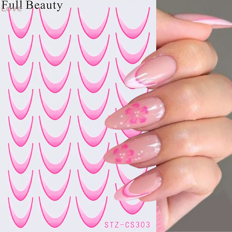 [L & P] 1 قطعة خط التدرج اللون تصميم الفرنسية مسمار الفن ملصقات ذاتية اللصق Ail نصائح أدلة DIY بها بنفسك أدوات الديكور الاستنسل