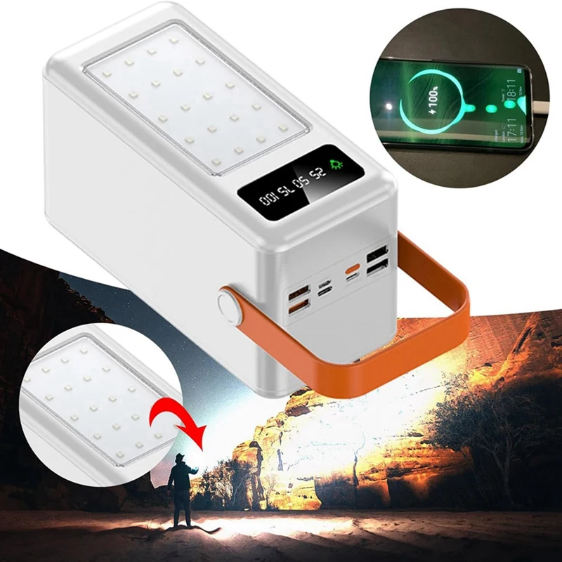 เคสใส่แบตเตอรี่18650 35ช่องพร้อมไฟฉาย LED สำหรับผจญภัยกลางแจ้งที่ชาร์จ USB QC3.0 22.5วัตต์ (ไม่มีแบตเตอรี่)