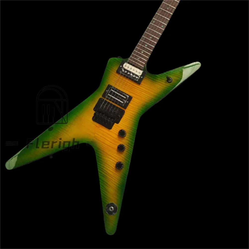 

New Custom Shop Iconic Electric Guitar Yellow Green Circle Decorative Skull Case