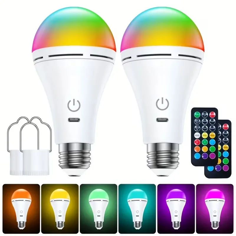 

E27 Лампа с сенсорным пультом дистанционного управления RGB и 3 цвета, меняющаяся ночник, аварийная лампочка, перезаряжаемая от USB, портативная подвесная лампа