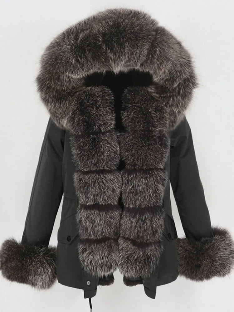 ZMEENNA Luxe beige nepbont gevoerde parka voor dames Warme winterjas met capuchon en pluche rand Stijlvol buitenshuis ZM3611