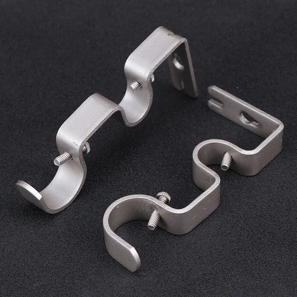 3Pcs Double Rod Bracket Heavy Duty Iron Curtain Rod Brackets with Elegant Black Finish for Office Bedroom Dining Room Window