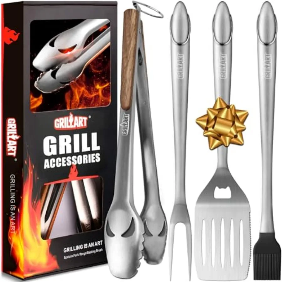 

Набор инструментов для гриля GRILLART - 18-дюймовый набор для барбекю - Аксессуары для гриля с щипцами, лопаткой, вилкой, щеткой - Нержавеющая сталь
