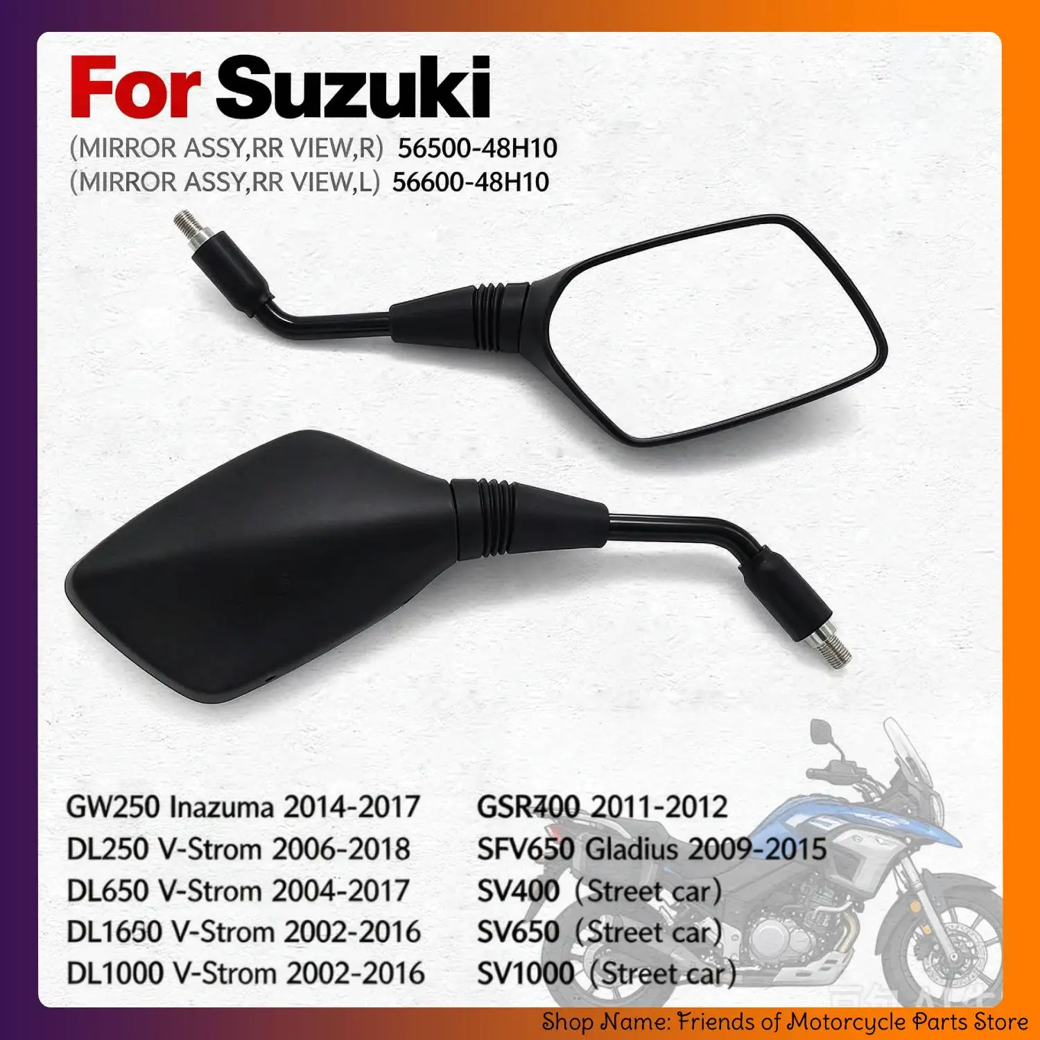 Motorcycles Side Mirror For Suzuki GW250 Inazuma DL250 V-Strom DL650 V-Strom DL1000 V-Strom GSR400 GSR600 GSR750 SFV650 Gladius