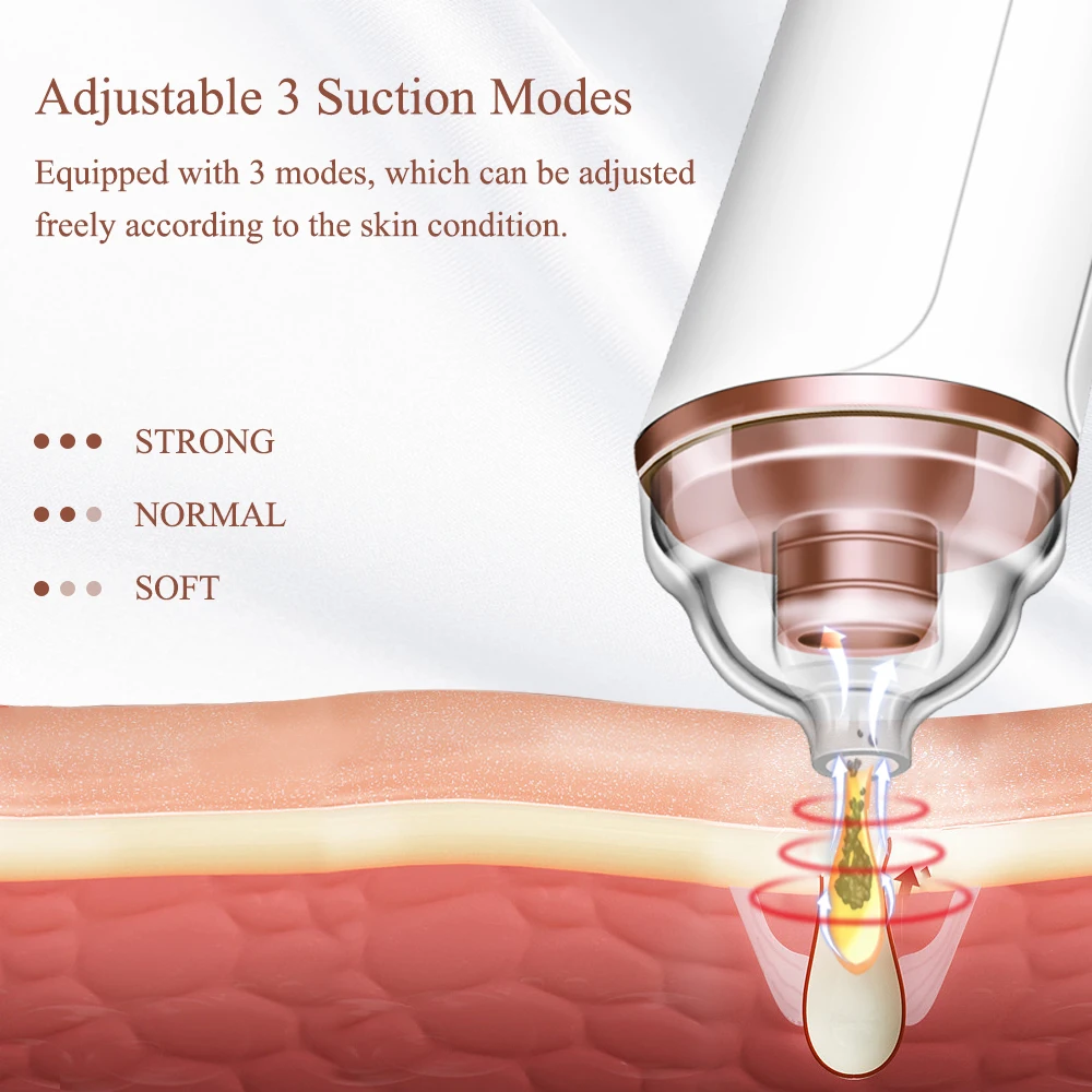 อุปกรณ์เสริมความงามเครื่องดูดสิวหัวดำ, การตั้งค่าความเร็ว 3 ระดับ + อุปกรณ์เสริม 6 ชิ้น, เครื่องทำความสะอาดไฟฟ้าสำหรับกำจัดสิวและสิวหัวดำ