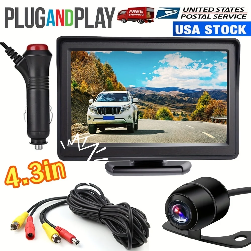 Car Backup 4.3 inch Monitor Camera Kit  TFT LCD Screen Vehicle Rear View Reverse Parking System Night Vision Camera