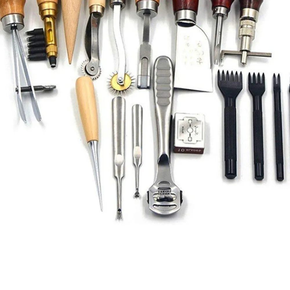 23pcs Awl Stylus Leather Craft Punch Tools Thimble Included Waxed Thread Leather Sewing Kit Carving Stitching