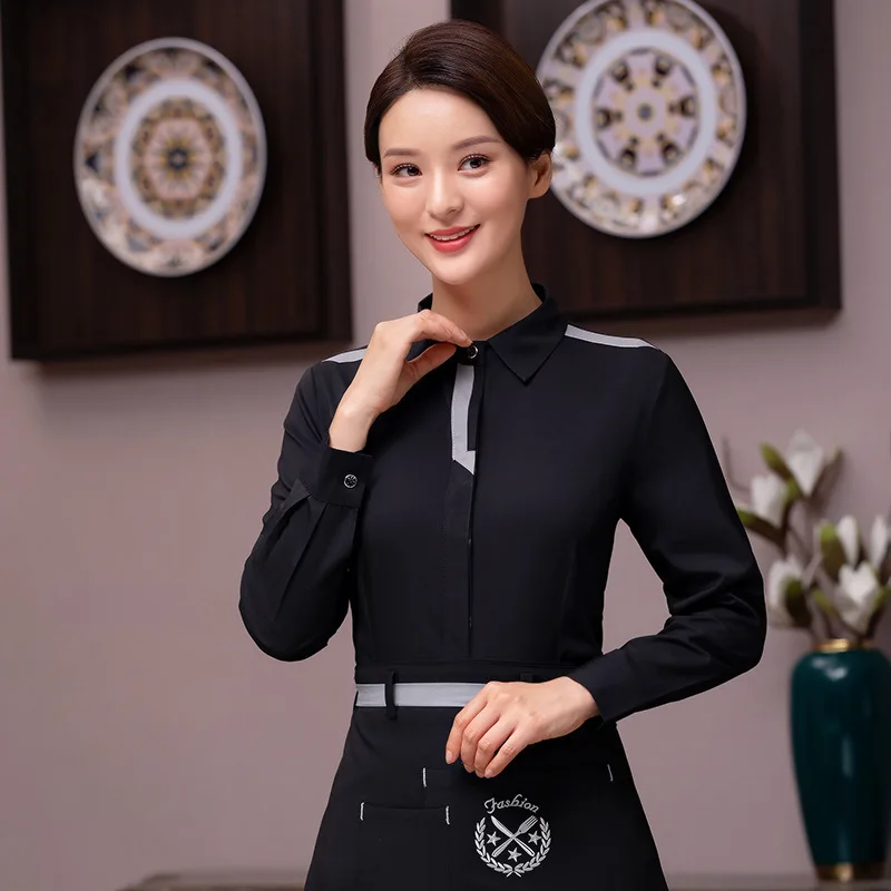 Uniformes de trabalho do hotel outono inverno feminino pote quente restaurante churrasco casa chá estilo chinês garçom manga longa unisex