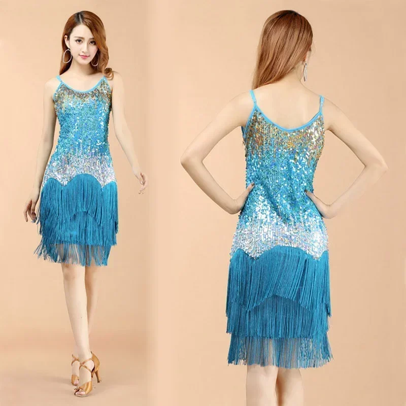 Vestido de dança latina novo sexy borla feminino meninas vestido de dança latina competição vestindo suspender roupas de prática de dança latina