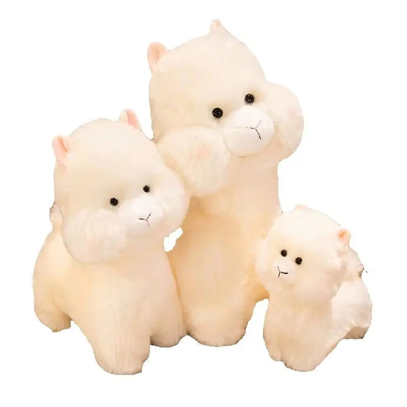 Kawaii Fluffy White Alpaca Stuffed Animal Soft Long Hair Llama Plush Doll Blush Cheek Standing Alpaca Toy Sleep Hug Pillow Birth