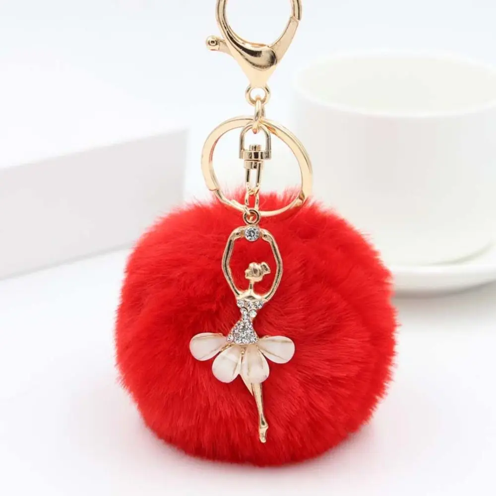 Pom Keyring Jewelry Gift Dancing Women Little Angel Car keychain Fur Ball Keyring Ballet Angel Girl keychain Fake Fur Key Chain