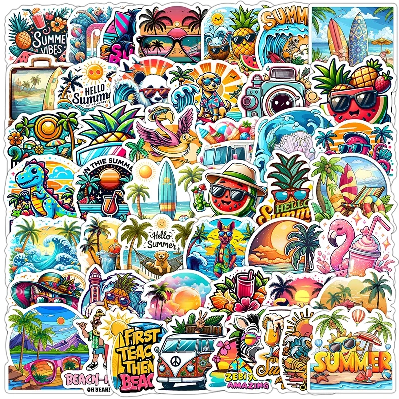 50PCS Colorful Summer Graffiti Stickers DIY HandBook Guitar Helmet Motorcycle Bicycle Summer Creative Cartoon Decals Kids Toys