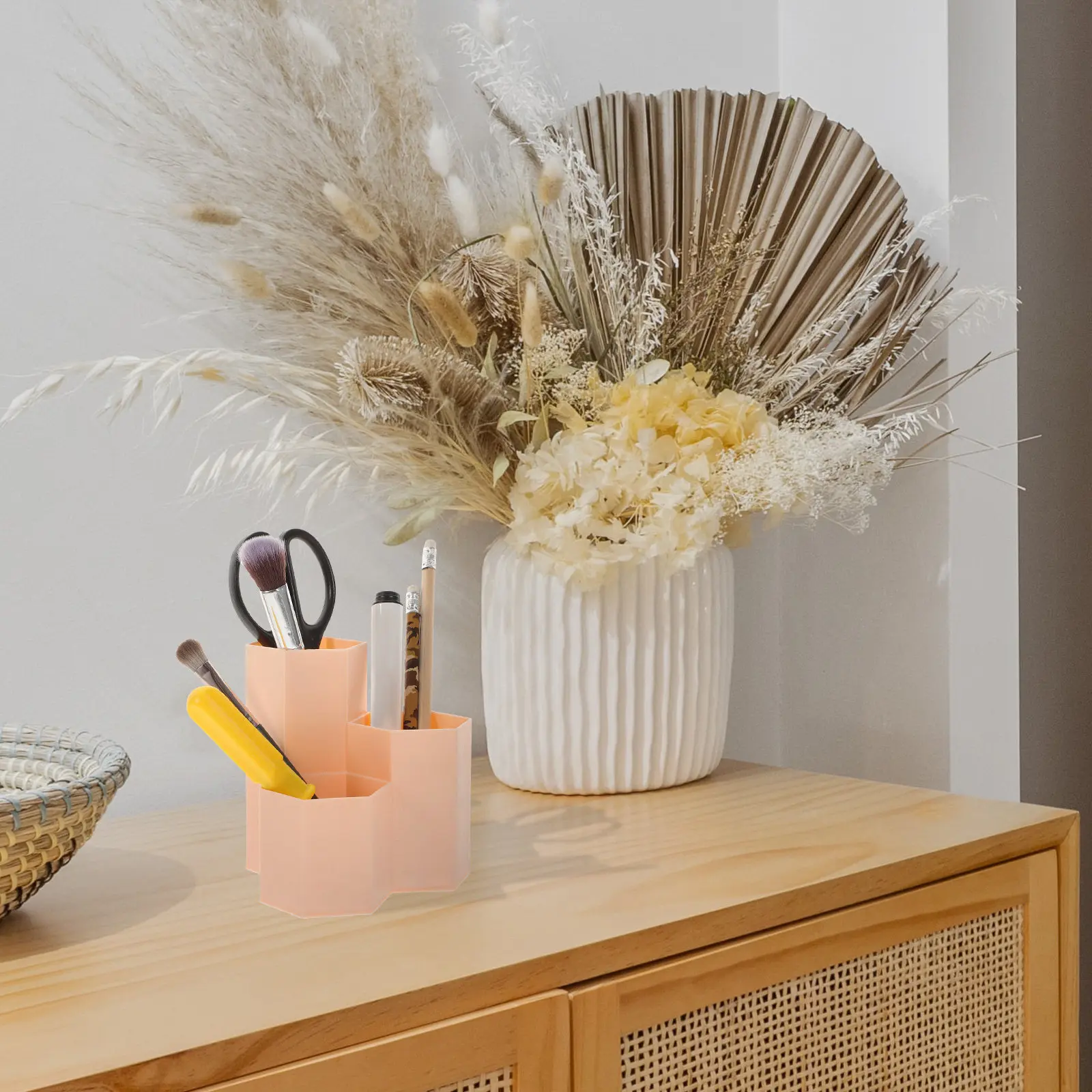 

1Pcs Hexagonal Desktop Organizer Pen Holder Case for Makeup Brushes Lipstick Eyebrow Pencil Face Cream Office Study Room Use