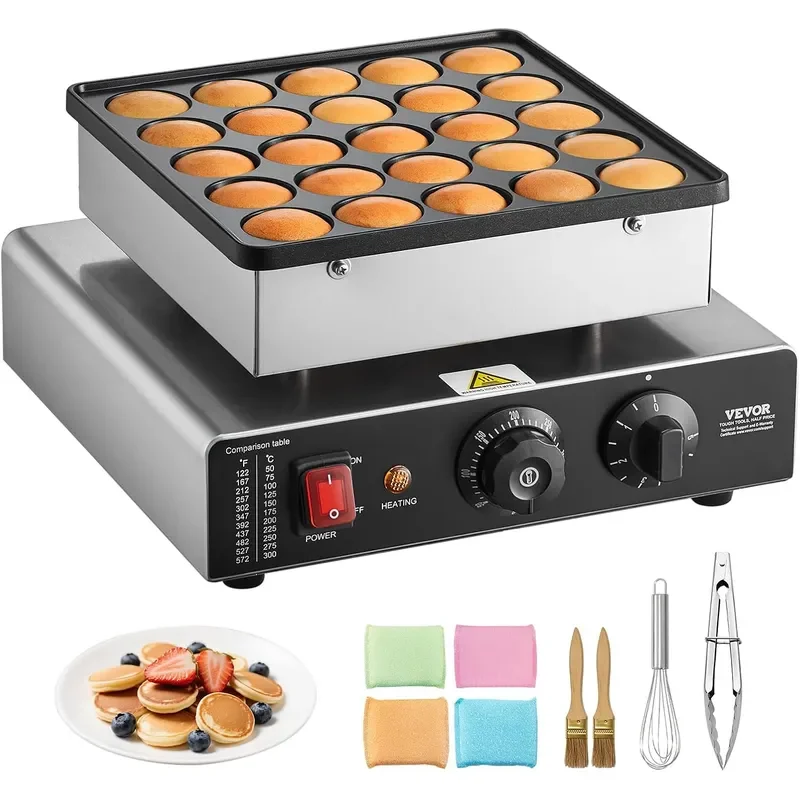 Mini Pancake Maker 25PCS 43mm Diameter Dutch Muffin Waffle Baker Non-stick Stainless Steel Poffertjes Grill Commercial