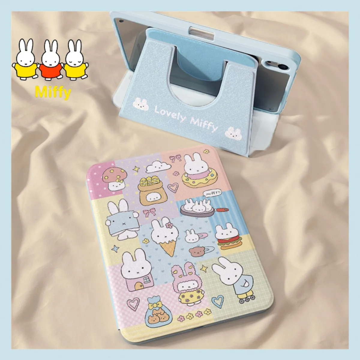 Funda para Tablet Kawaii Miffy para iPad Air 7/6, Funda Protectora con Rotación de 720 Grados para Tablets Pro 11/10/9 Generación A16