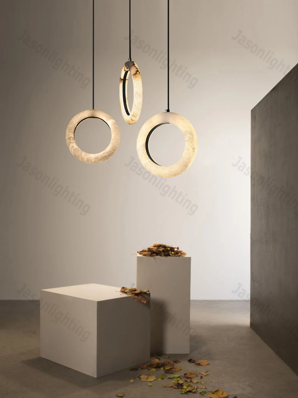 LED Postmodern Natural Marble Circle Chandelier