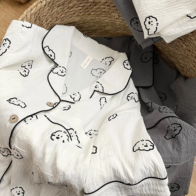 

Summer Cartoon Dog Print Spwear Loose Fit ort Sve orts Pure Cotton Couples Home Clothes Youth Casual Comfortable