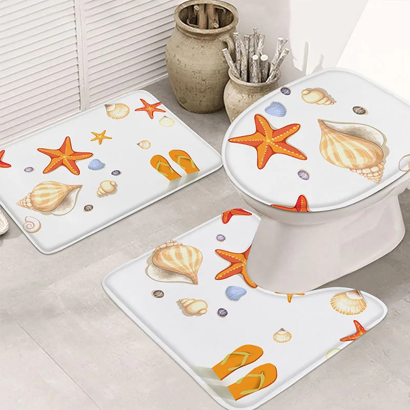 

3 шт., нескользящий коврик для ванной комнаты с узором в приморском стиле, ковер для душевой комнаты, коврик для унитаза, впитывающий коврик для ног, современный декоративный коврик