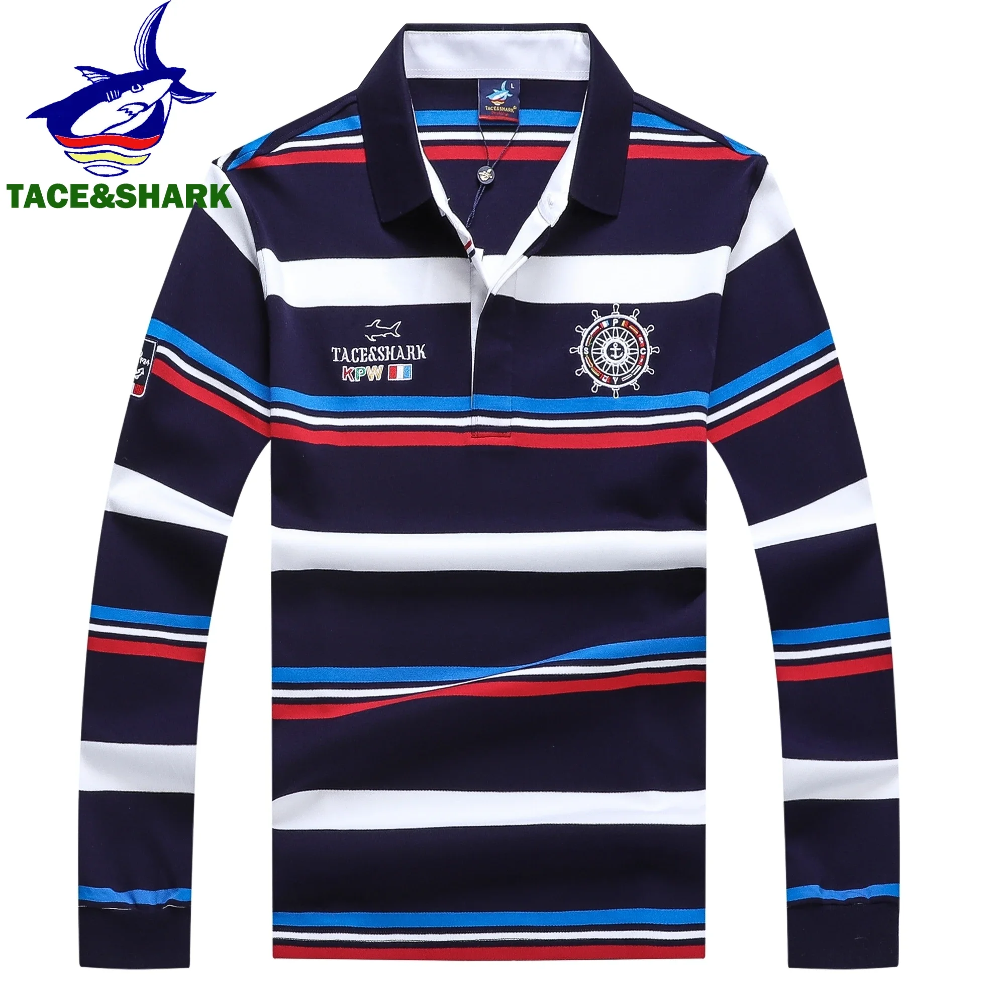 TACE&SHARK Brand Polo Shirt High Quality Men Long Sleeve Striped Comfortable Camisa Polo Shirts 2023 Polo Homem