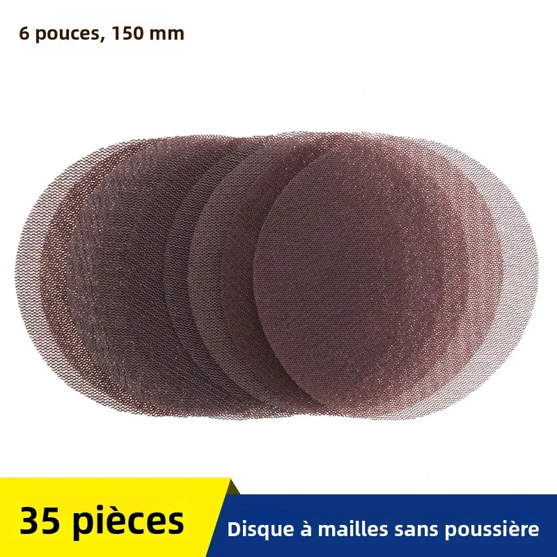 Disques de ponçage en filet Anti-poussière, grain 80 – 600, 6 pouces, grain 150mm, crochet et boucle, pour ponceuse, Anti-blocage, pour plancher de voiture en bois, 35 pièces