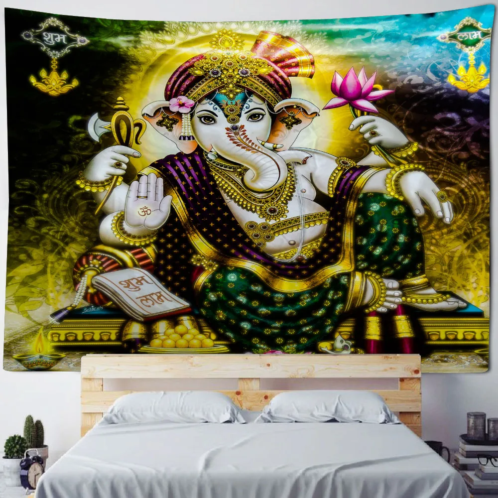 Boeddha Leven Boom Tapestry Indische Olifant Boeddha Art Wall Opknoping Psychedelische Tarot Hekserij Hippie Bohemian Woondecoratie