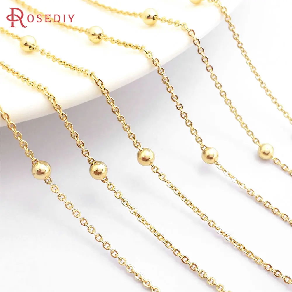 18K Gold Color Brass Station Ball Beads Flat Oval Chains High Quality Diy Jewelry Making Supplies Accessories for Women