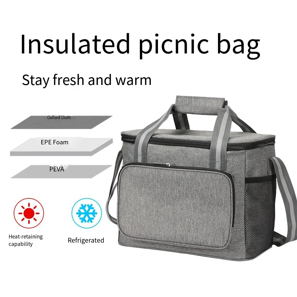 Large Insulated Thermal Bag Black Waterproof Leak-proof Thickened Handheld/Shoulder Carry Outdoor Picnic Lunch Bag