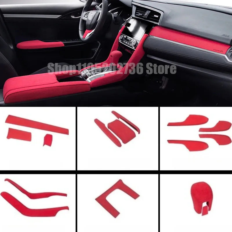 

TOP SUEDE Overlays Grey Interior Trims Fit for HONDA CIVIC 2016 2017 2018 2019 2020 2021 Red Interior Overlays Cover Door Panel,