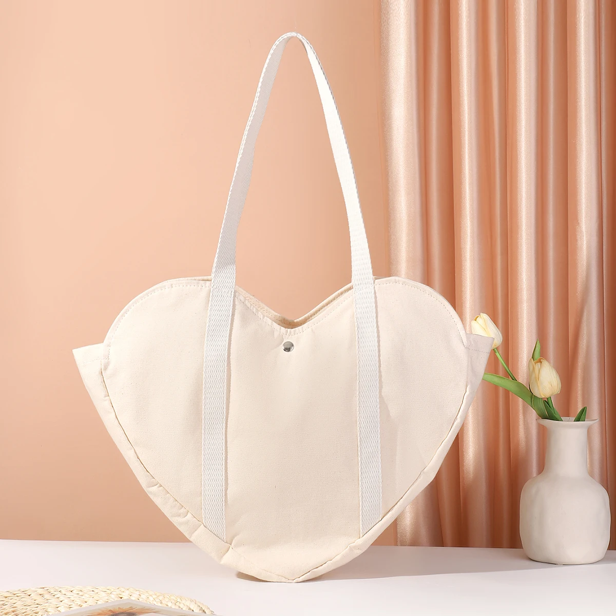 Bolso de lona en forma de corazón para mujer, de gran capacidad bolso de hombro, informal, doble ASA, estilo moderno y minimalista