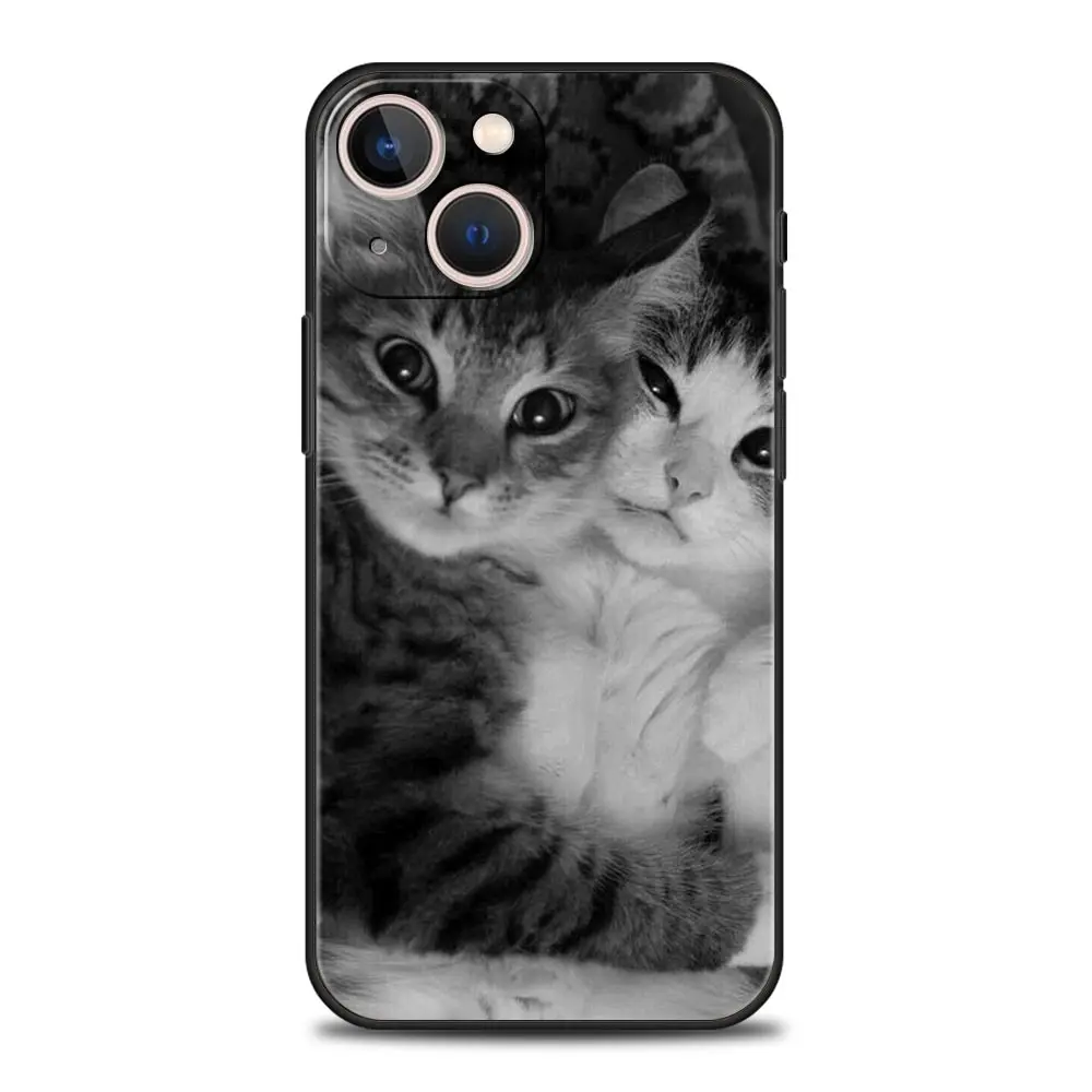 Phone Case For iPhone 16 15 14 13 12 11 Pro Max XS X XR SE 7 8 Plus Soft Silicone Black Cover Funda Cartoon Fun Cat Pet Dog