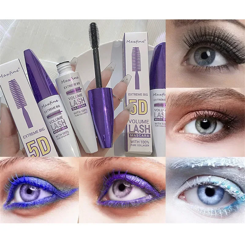 5D Zijdevezel Mascara Paars Blauw Wit Kleurrijk Blijvende Styling Waterdicht Sneldrogend Verlengen Lange Curling Wimper Cosmetica