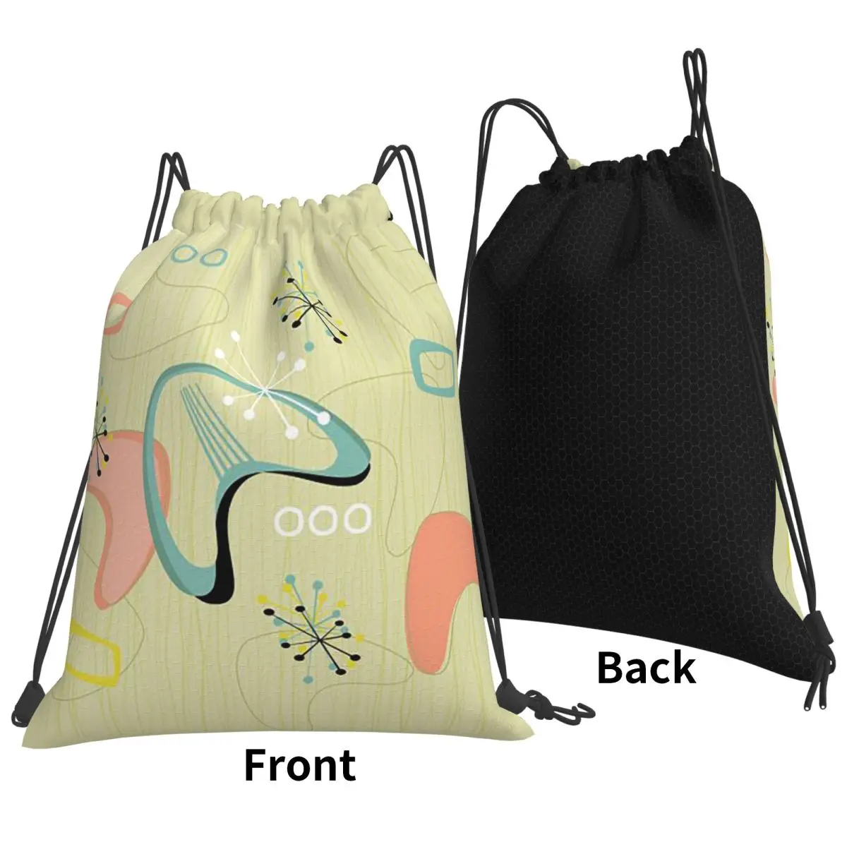 Retro Eames-Era Atomic Inspired Geometry Pattern Backpacks Multi-function Drawstring Bags Sports Bag Book Bags for Travel School
