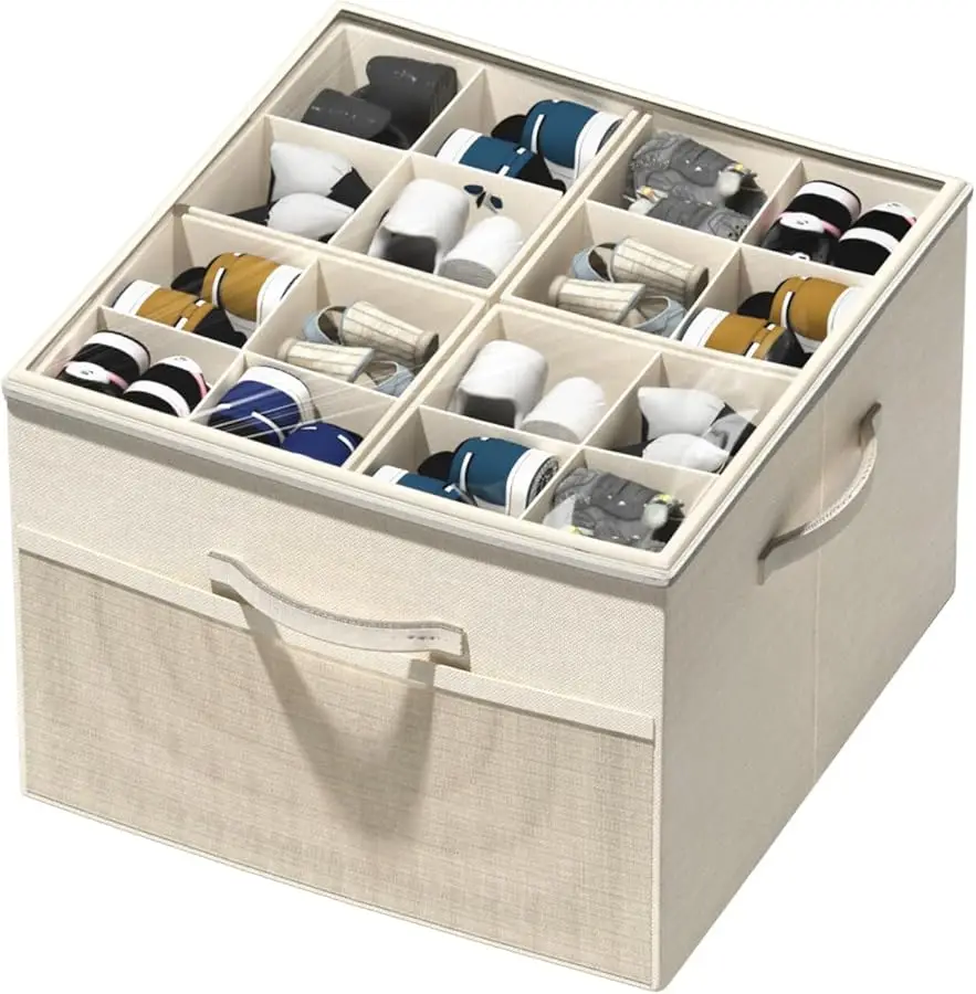 

Shoe Organizer for Closet,Foldable Shoe Storage Organizer Box Bin with Adjustable Dividers and Clear Cover, Fits up to 16 Pairs