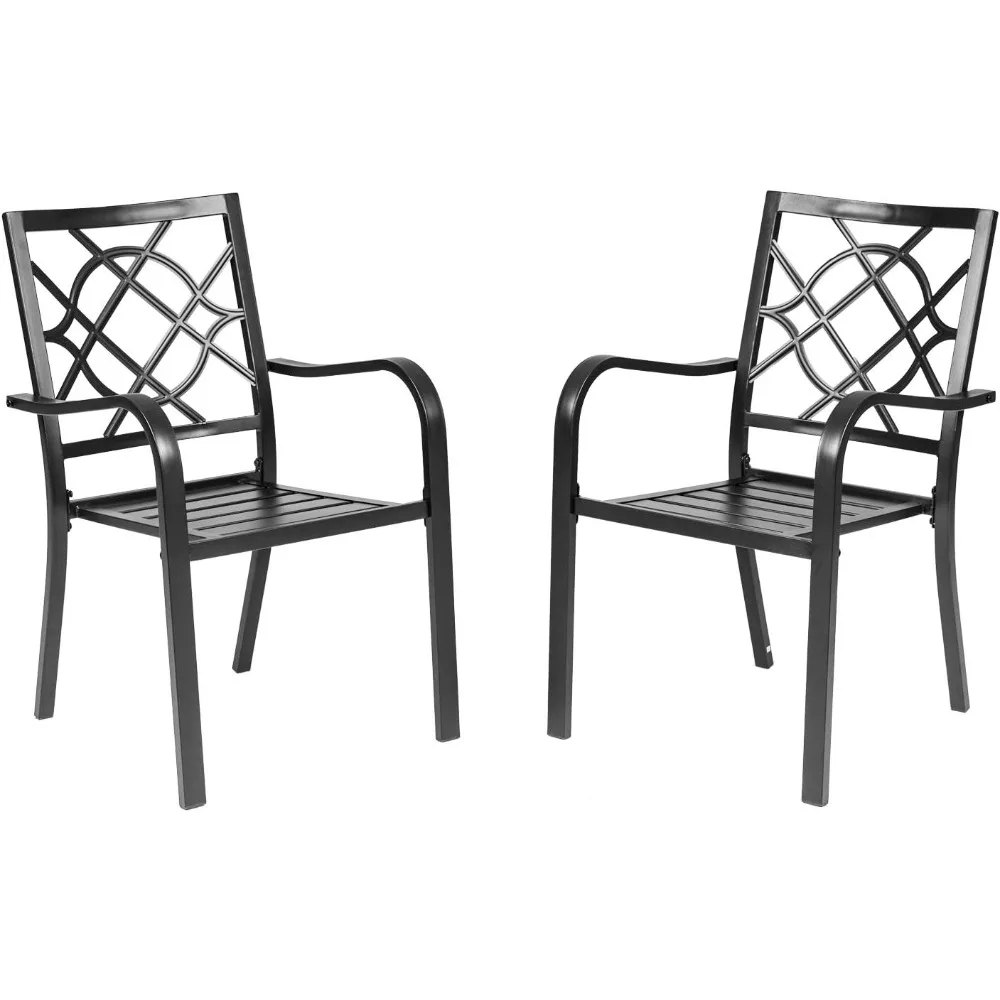 

300lbs Patio Chairs Set of 2 Outdoor Dining Chairs, Metal Frame Stackable Patio Dining Chairs, Wrought Iron Black Outdoor Chair