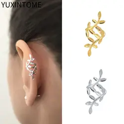 Plated 24K Gold Clip Earrings Gold Silver Leaf Ear Cuff For Women Climbers No Piercing Fake Cartilage Earrings Fine Jewelry