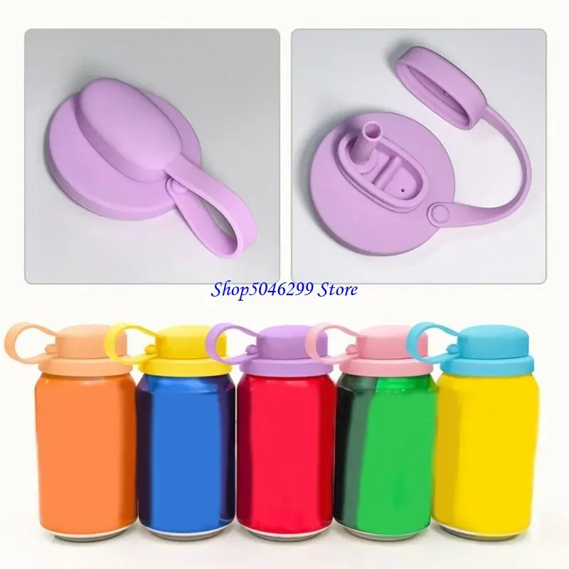 

H55A Dishwasher Safe Silicone Can Lid Spill Resistant Secures Closures Reusable Cover with Straw For Beer Beverage Container