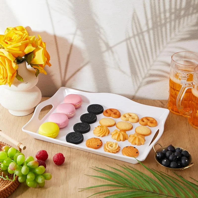 4 Piece Food Serving Trays Plastic 13 X 10 Inch For Party Trays With Handles Rectangular Buffet Serving Trays