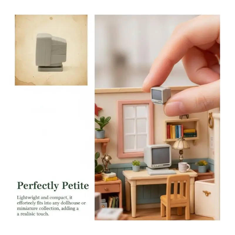 1/3 Sets 1:12/1:18 Dollhouse Mini Retro Desktop Computer Model Toys Miniature Home Scene Ornament Doll House Accessories