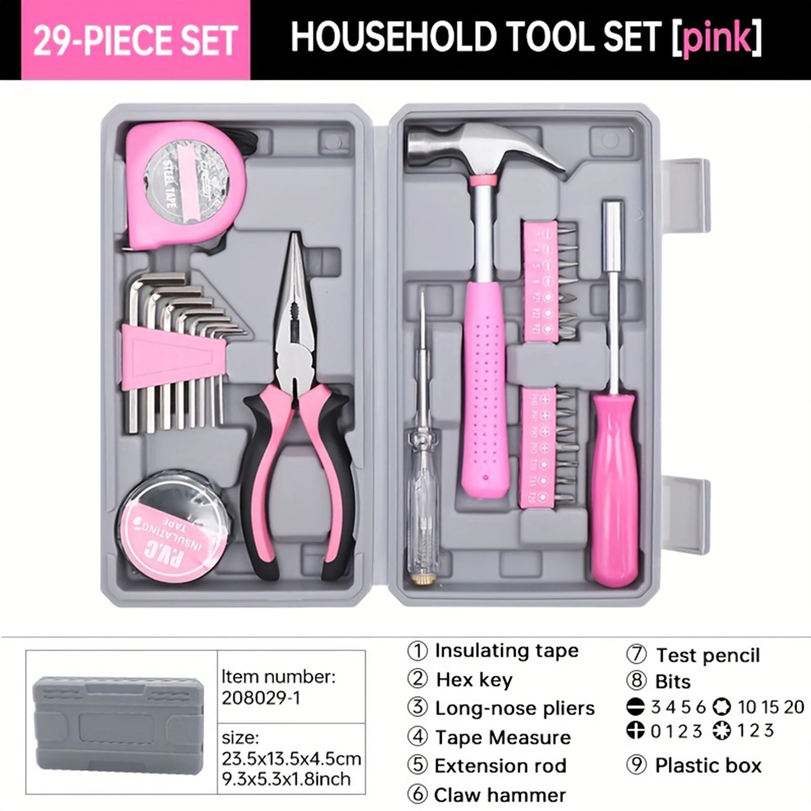 29 pezzi Nozioni di base Set di utensili per la casa Kit di martelli di sicurezza Accessori di riparazione per uso interno ed esterno