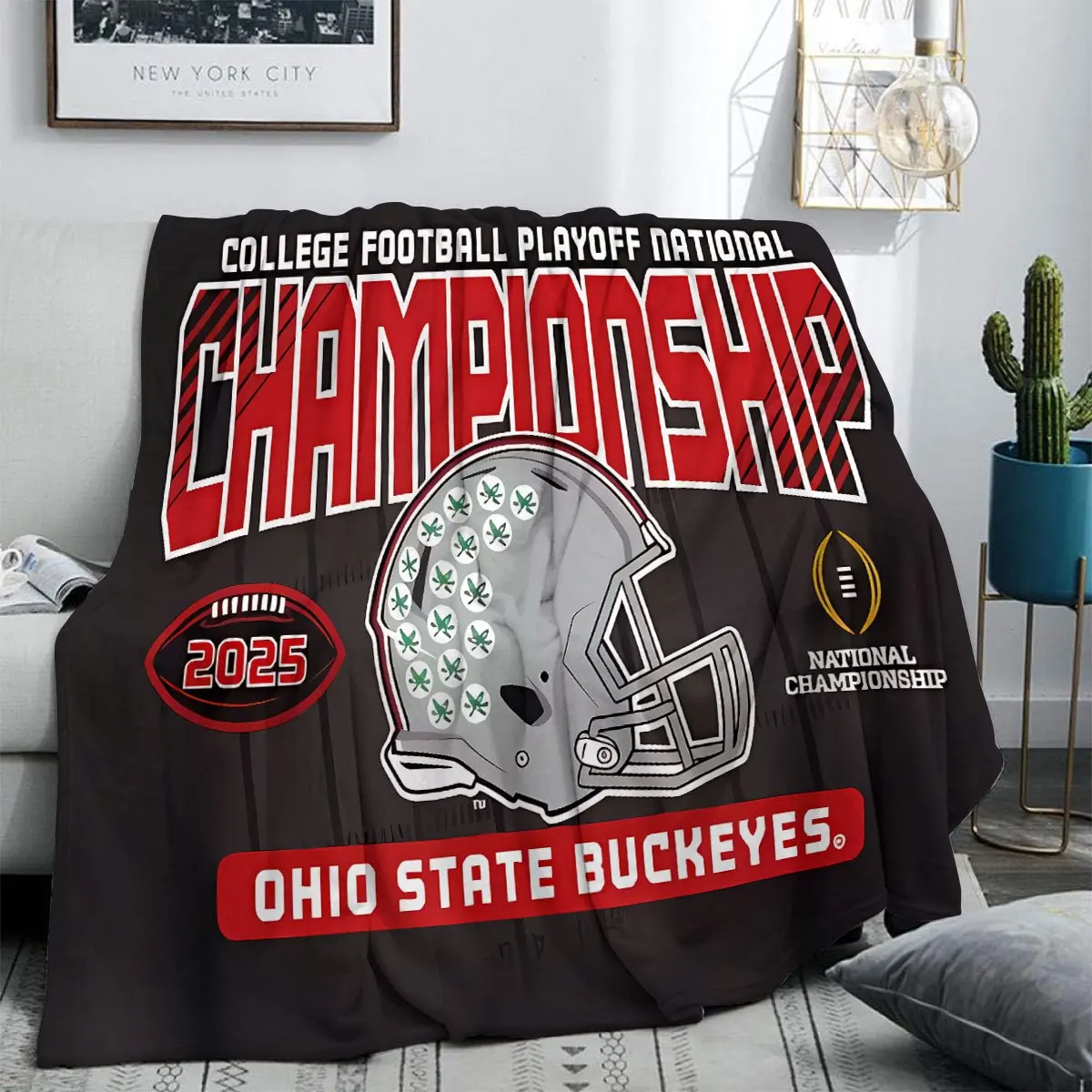 Champion Pride: A Cozy, Sports Blanket with Ohio State Buckeyes Helmet and 2025 Championship Design, Perfect for Team Fan