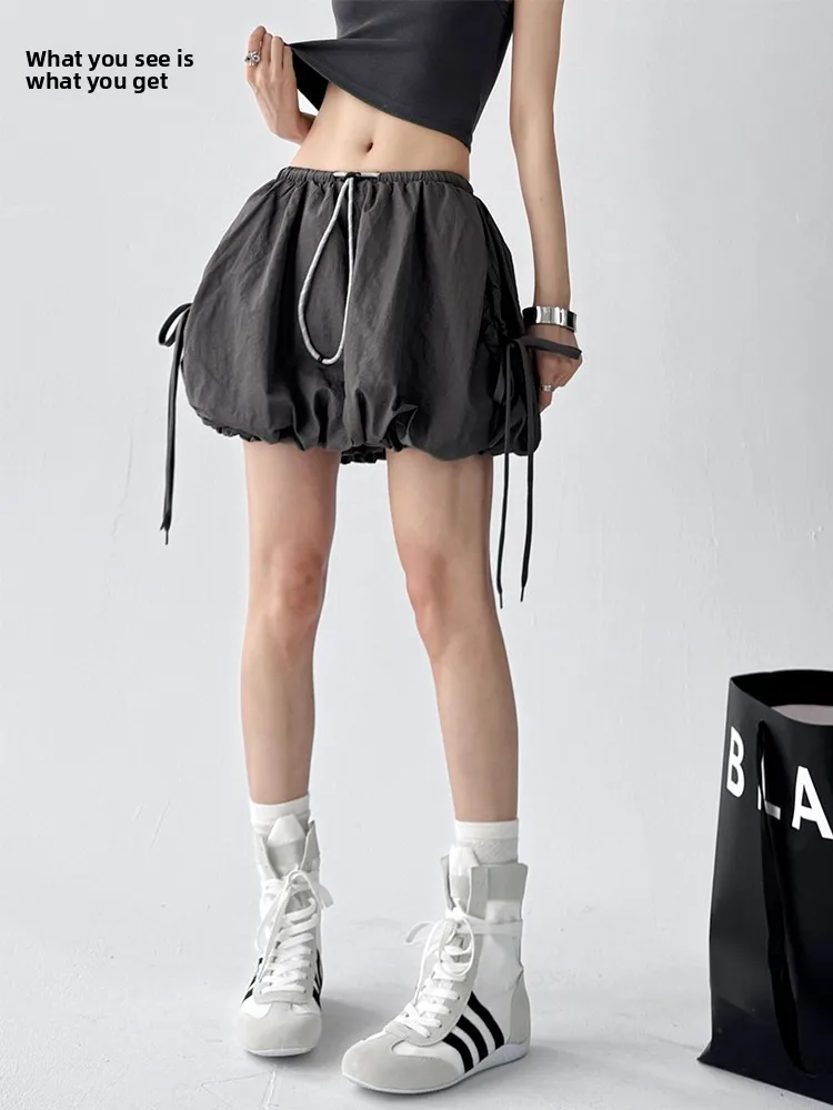 

Summer New Sle Girls A-Line Pleated Lantern Skirt ort Dstring Bowknot Puffy Skirt Thin Material Pure Color Nylon Fiber