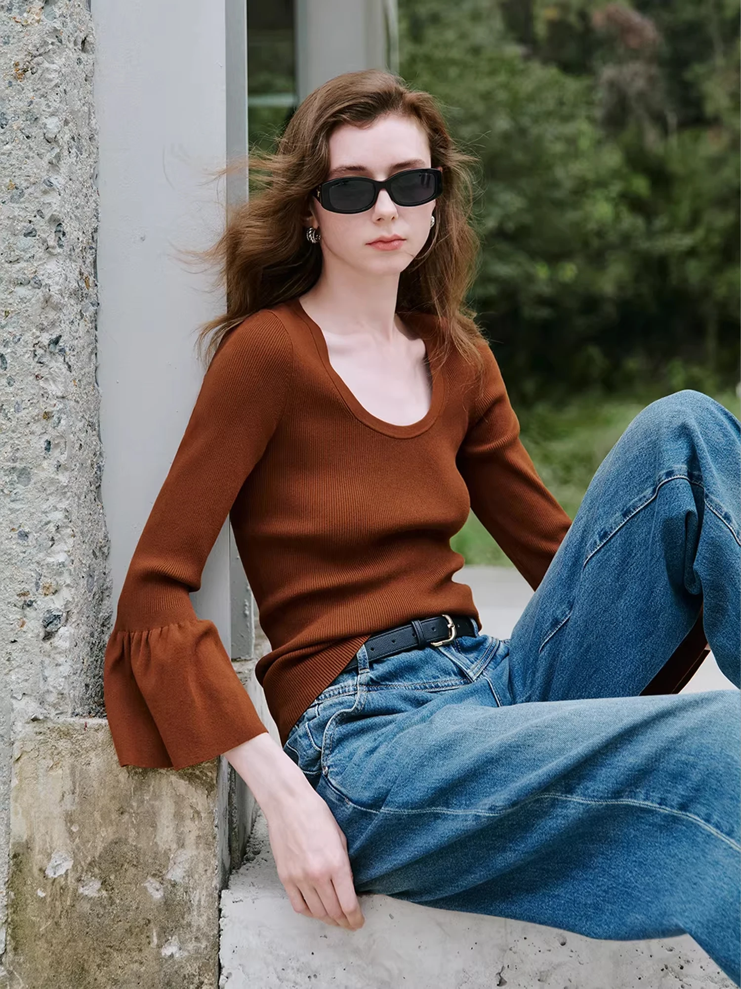 

Вязаный свитер fini U-Ne с романтическим узором «лепестки», облегающий, ультратонкий, модный, в полоску, для женщин