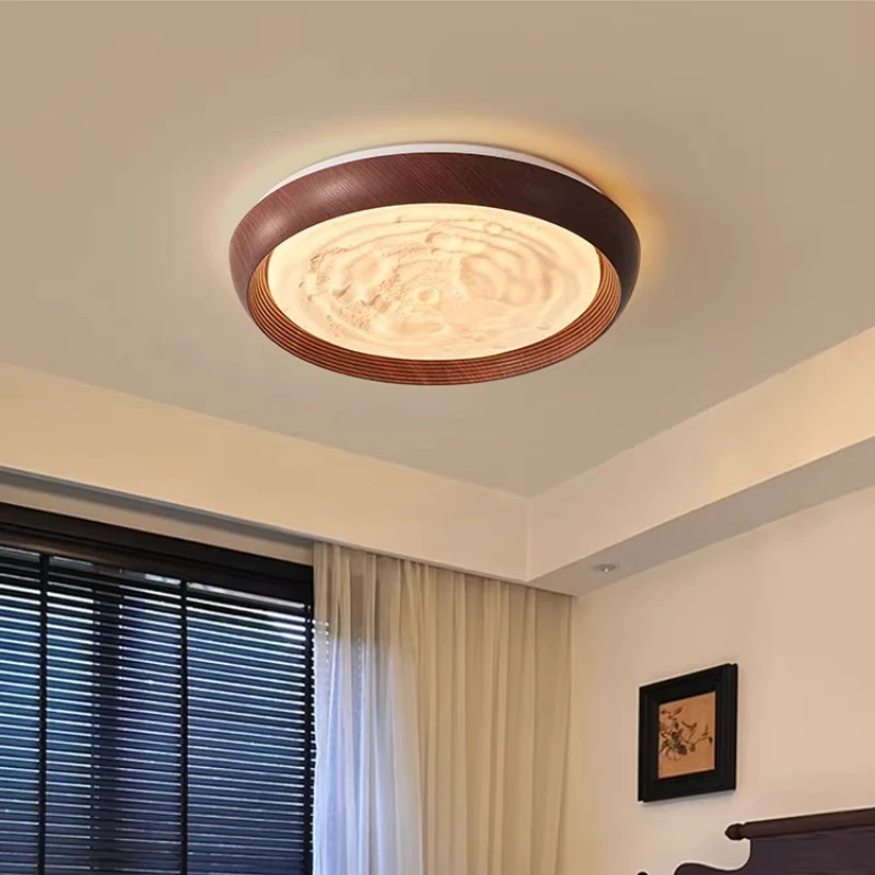 Modern Circular Walnut Grain LED Ceiling Light Bedroom Study Living Room Restaurant Aisle Eye Protection Home Decor Ceiling Lamp