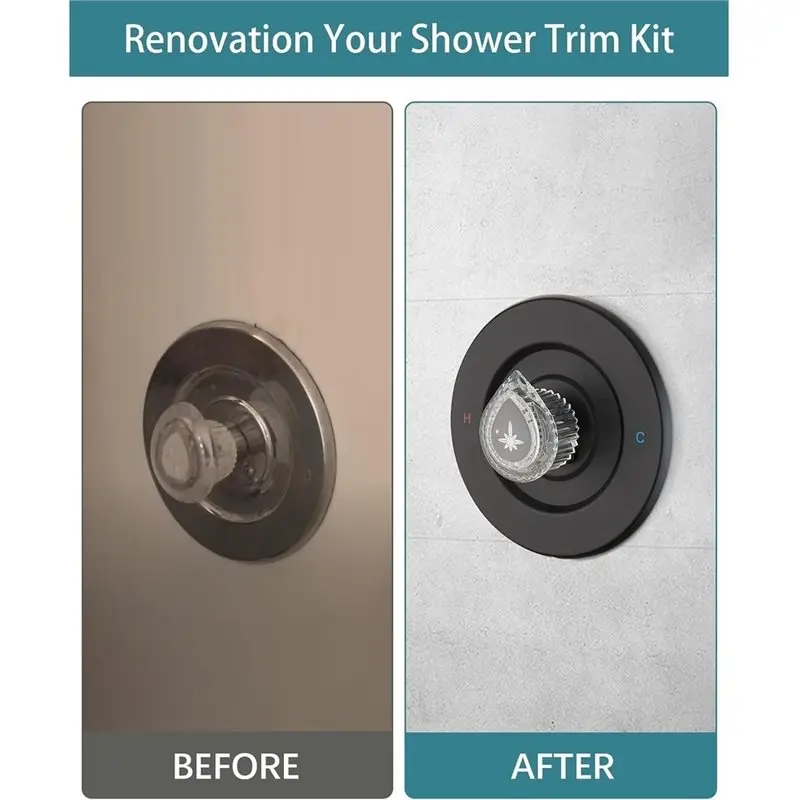 PORK-For Moen Fit Chateau Valve Compatible Embedded Shower Faucet Trim Kit- Pull-On Push-Off Design Knob Handle In Matte Black(1