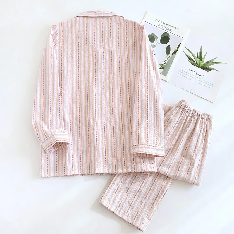 Новинка 2025 года, пижамный комплект для пар, 100% хлопок, полосатая одежда с длинными рукавами, весна-лето, домашняя одежда из двух предметов