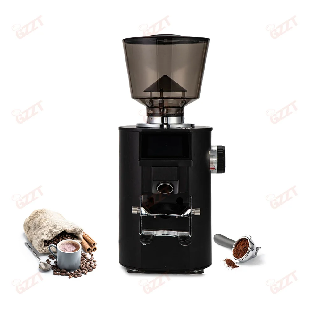 

64mm Titanium Flat Burr Electric Coffee Grinder Built-in Electronic Scale 14 Gear Adjustable 1L Hopper Aluminum for Household