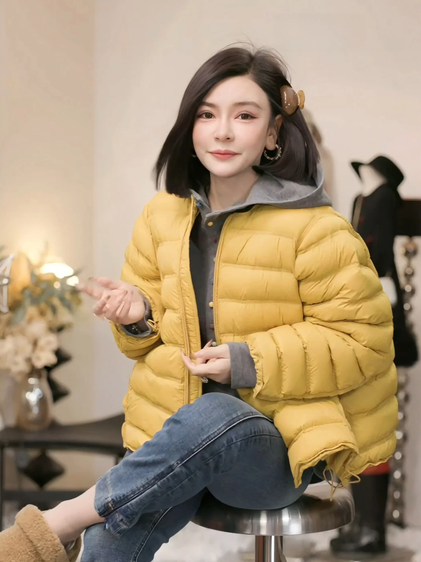 

Легкая, комфортная, теплая женская пуховая куртка Putheren, новинка 2025 года, повседневная, свободного кроя, с длинными рукавами, на молнии, из хлопковой ткани